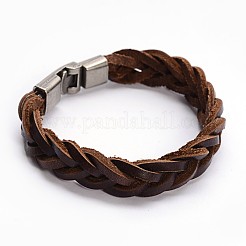 スタイリッシュな編みこみレザーコードブレスレット  合金スナップロックの留め金付き  ミックスカラー  200x13mm&nbsp;BJEW-F173-08