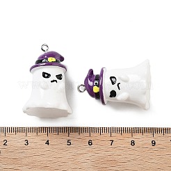 ハロウィンテーマのベーキングペイント樹脂ペンダント  エナメルとプラチナトーンのステンレススチールループ付き  ゴースト  33x22.5x22mm  穴：2mm&nbsp;RESI-G103-01B
