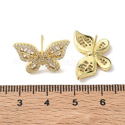 真鍮とクリアキュービックジルコニアのスタッドピアス  蝶  18KGP本金メッキ  13.5x20.5mm&nbsp;KK-CBA36A2-11G