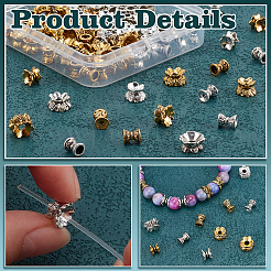 120 個 10 スタイル チベット スタイル合金ビーズ キャップ  花  ミックスカラー  8x5mm  穴：2mm  12個/スタイル&nbsp;FIND-PH0020-93