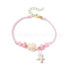 Starfish & Turtle Dyed  Synthetic Turquoise Beaded Charm Bracelets&nbsp;BJEW-MZ00257-01