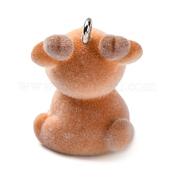プラチナ鉄ループ付きフロッキーアニマ樹脂ペンダント  鹿  28x20x19.5mm  穴：2.5mm&nbsp;FIND-S001-13F