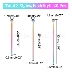 60個 3スタイル イオンプレーティング(IP) 304ステンレススチール ボールヘッドピン  虹色  22ゲージ  20~30x0.6mm  ヘッド：1.7~1.9mm  20個/スタイル&nbsp;STAS-UN0047-63