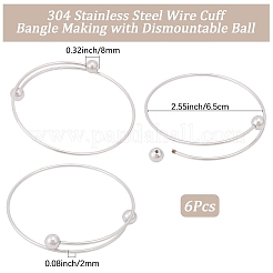 6Pcs Adjustable 304 Stainless Steel Wire Cuff Bangle Making&nbsp;MAK-BBC0001-24B-P