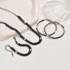 Alloy with Jet Rhinestone Chain Necklace & Hoop Earring & Bracelet&nbsp;FS-WG9D127-02