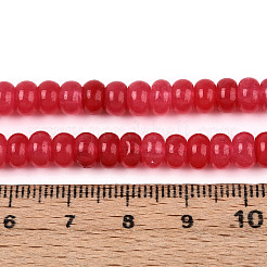 染め加工天然石ホワイトジェイドビーズ連売り  ロンデル  レッド  6~6.5x4~4.5mm  穴：1mm  約86~90個/連  14.57~15.16''（37~38.5センチメートル）&nbsp;X-G-T139-59A-05