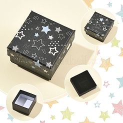星柄紙製ジュエリーギフトボックス12個  内部のスポンジ  リング用  ピアスとペンダント  正方形  ブラック  5.2x5.2x3.2cm&nbsp;CON-FS0001-25