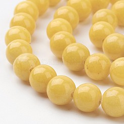 天然石馬山ジェイドラウンドビーズ連売り  染め  きいろ  8mm  穴：1mm  約48個/連  15インチ&nbsp;X-G-D263-8mm-XS07