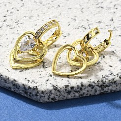 真鍮クリアキュービックジルコニアフープピアス  ハート  18KGP本金メッキ  31.5x16mm&nbsp;EJEW-M047-12G