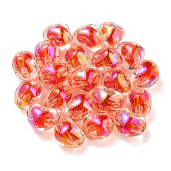 ツートン UV メッキ透明アクリル ヨーロピアン ビーズ  大穴ビーズ  ハート  レッド  14.5x18.5x14mm  穴：4mm&nbsp;X-OACR-F004-06C