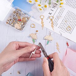 DIY照明ボルトドロップイヤリング作成キット.  真鍮、201ステンレス鋼、合金リンクコネクターとペンダントを含む  真鍮フープと304ステンレススチールスタッドピアス金具  アイアン製ピアスフック  ミックスカラー&nbsp;DIY-SZ0009-46
