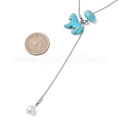 Dyed Synthetic Turquoise Horse with Shell Pearl Beads Pendant Necklaces&nbsp;NJEW-JN05895-01