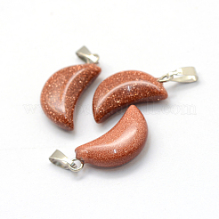 ムーン合成ゴールドストーンペンダント  プラチナトーンの真鍮パーツ  21~24x12~14x5~6mm  穴：2x7mm&nbsp;G-Q369-09
