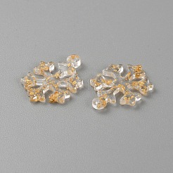 透明樹脂ペンダント、金箔入り  クリスマススノーフレークチャーム  透明  19.5x14.5x1.5mm  穴：1mm&nbsp;FIND-WH20018-03A