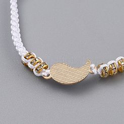 調整可能ナイロンコードビーズ編みブレスレット  合金エナメルゴシップ/陰陽リンクと合金ラインストーンスペーサービーズ付き  ホワイト  ゴールドカラー  内径：1-3/4~3-1/8インチ（4.5~8cm）&nbsp;EJEW-H118-02G