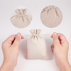 ポリコットン（ポリエステルコットン）パッキングポーチ巾着袋  印刷された花で  小麦  14x10cm&nbsp;X-ABAG-T004-10x14-01