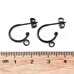 304ステンレススチールスタッドピアス金具  ハーフフープピアス  カン付き  ガンメタ色  15.5x12.5x2.4mm  ピン：0.7mm&nbsp;STAS-Z028-B02-B-02