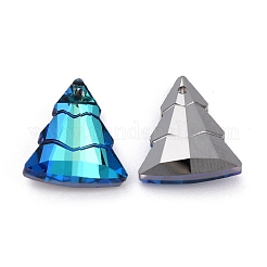 ガラスラインストーンチャーム  下のメッキ  クリスマスツリー  バミューダブルー  15x13.5x5mm  穴：1.2mm&nbsp;RGLA-O002-A02-001BB