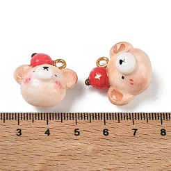 手作り樹脂粘土ペンダント  鉄ループ付き  クマのチャーム  ゴールドカラー  ナバホホワイト  21.5~24.5x23~25x16~18mm  穴：2.8mm&nbsp;PY-CBABDB7-09A
