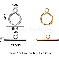 304ステンレススチールリングトグル留め金  ゴールデン·ステンレス鋼色  リング：19x14x2mm  穴：3mm  バー：24.5x7x2.5mm  穴：3mm  12セット /箱&nbsp;STAS-PH0018-83