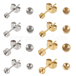 32個 8スタイル 304ステンレススチールスタッドピアス金具  ピアスキャッチとカン付き  ゴールデン·ステンレス鋼色  13~14x3~4mm  穴：2.5~3.5mm  ピン：0.8mm  4個/スタイル&nbsp;STAS-TA0002-97