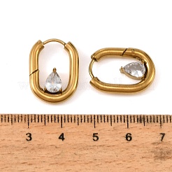 304ステンレススチール製キュービックジルコニアフープピアス（女性用）  涙の楕円形  ゴールドカラー  20.5x15.5x4mm&nbsp;SA-CBAF36C-05G