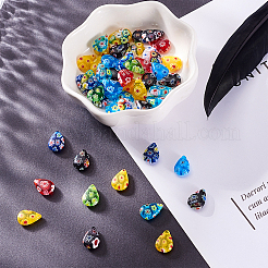 50個の手作りミルフィオリガラスチャーム  ティアドロップ  ミックスカラー  12x8.5x3.5mm  穴：1mm&nbsp;LK-CJ0001-07