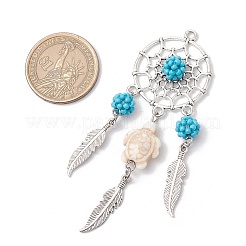 Alloy Synthetic Turquoise Beads Dream Catcher Pendants&nbsp;PALLOY-MZ00708-02