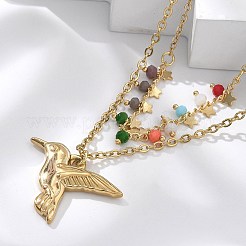304 Stainless Steel & Colorful Glass Beads Double Layer Necklaces&nbsp;NJEW-Z061-03G