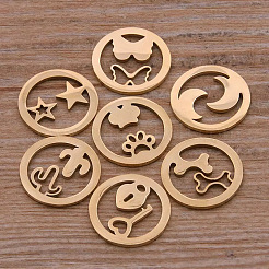ステンレスペンダント201個  フラットラウンド  混合図形  ゴールドカラー  15x1mm  10個/袋&nbsp;LS-STAS-H246-02G