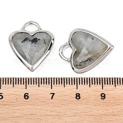 天然ラブラドライト ファセットペンダント  真鍮製のベゼルに宝石があしらわれたハート型のチャーム  プラチナ  22x18.5~19x7mm  穴：5x4mm&nbsp;G-Z154-01P-07
