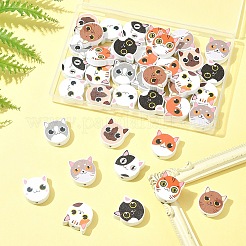 40 色プリントウッドビーズ 10 個  猫の形  ミックスカラー  18~18.5x19.5~20x5.5~6.5mm  穴：2~2.5mm  40個/セット&nbsp;WOOD-FS0001-36
