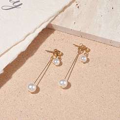 Double Shell Pearl Dangle Stud Earrings&nbsp;EJEW-TA00070
