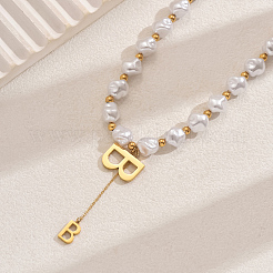 Elegant Stainless Steel Letter B Pendant Imitation Pearl Beaded Necklaces for Women&nbsp;PW1980
