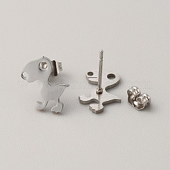 女性用304ステンレススチールスタッドピアス  耳ナッツ  恐竜  ステンレス鋼色  12x10mm  ピン：0.6mm&nbsp;LS-EJEW-TAC0010-016P
