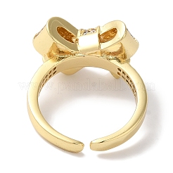Bowknot Brass Micro Pave Clear Cubic Zirconia Open Cuff Rings for Women&nbsp;LS-RJEW-C098-13G