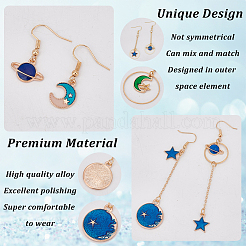 9 Pairs 9 Style Rhinestone Sun & Moon & Star & Planet Enamel Asymmetrical Earrings&nbsp;EJEW-AN0002-14