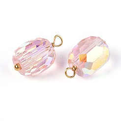 電気メッキガラスバレルチャーム  304ステンレススチールループ付き  18KGP本金メッキ  多面カット  イオンプレーティング（ip）  ピンク  13~14x7.5~8mm  穴：1.6~1.8mm&nbsp;STAS-N110-14G