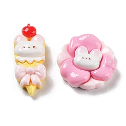 オペーク樹脂カボション  ウサギと女の子と花  混合図形  ミックスカラー  20.5~30x15~25x7.5~8mm&nbsp;RESI-H155-10