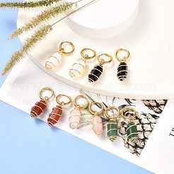 女性のための銅線で包まれた天然および合成の宝石用原石のダングルピアス  304ステンレススチール製ハギーフープピアス  39mm  ピン：1mm&nbsp;EJEW-JE04628