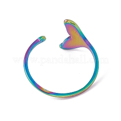 Ion Plating(IP) 201 Stainless Steel Whale Tail Shape Open Cuff Ring for Women&nbsp;RJEW-C045-09M