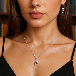 2セット2色のラインストーンティアドロップフープピアスとペンダントネックレス  女性用合金ジュエリーセット  プラチナ  ミックスカラー  415mm&nbsp;SJEW-GO0001-04
