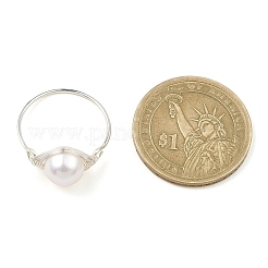 天然パール編みビーズフィンガーリング  女性用シルバー銅線ラップリング  ホワイト  内径：18.8mm&nbsp;RJEW-JR00586-02