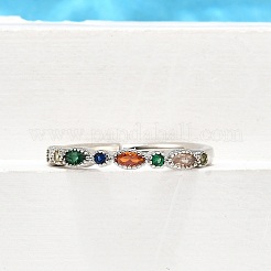 調節可能な真鍮製マイクロパヴェキュービックジルコニア女性用指輪  カドミウムフリー＆ニッケルフリー＆鉛フリー  馬の目  プラチナ  2.5mm  内径：usサイズ7 1/4（17.5mm）&nbsp;RJEW-H247-15P