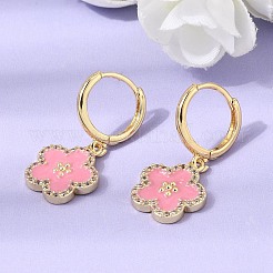 Brass Micro Pave Clear Cubic Zirconia Enamel Hoop Dangle Earrings&nbsp;EJEW-G471-07G