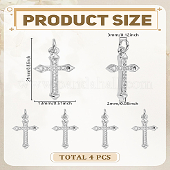 4個真鍮マイクロパヴェキュービックジルコニアペンダント  クロス  丸カン付き  プラチナ  21x13x2mm  穴：3mm&nbsp;ZIRC-LP0001-55P