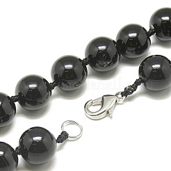 Natural Dyed & Heated Black Agate Beaded Necklaces&nbsp;NJEW-S404-02