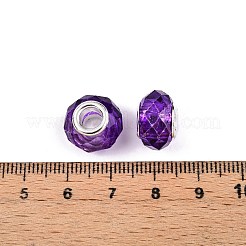 ベーキングペイント透明ガラスヨーロピアンビーズ  大穴ビーズ  真鍮のコア付き  多面カット  ロンデル  暗紫色  13.5~14x9~9.5mm  穴：5mm&nbsp;GPDL-N004-C14mm-B05