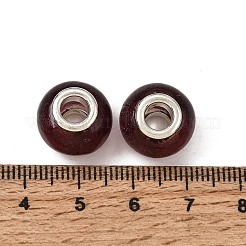 手作りの銀箔ガラスヨーロッパのビーズ  シルバーカラーメッキ真鍮コア付き  ロンデル  パープル  14x10mm  穴：5mm&nbsp;X-LPDL-R008-02