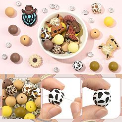 50個 19スタイル カウボーイテーマ シリコン&真鍮ラインストーン スペーサービーズ ファインディングキット  混合図形  ミックスカラー  27x24x8mm  穴：3mm&nbsp;DIY-FS0010-51